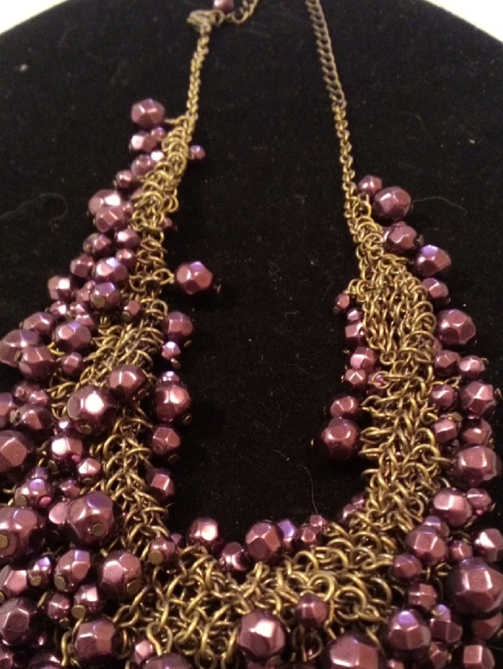 Purple Beaded Statement Necklace with Antique Gold Chain